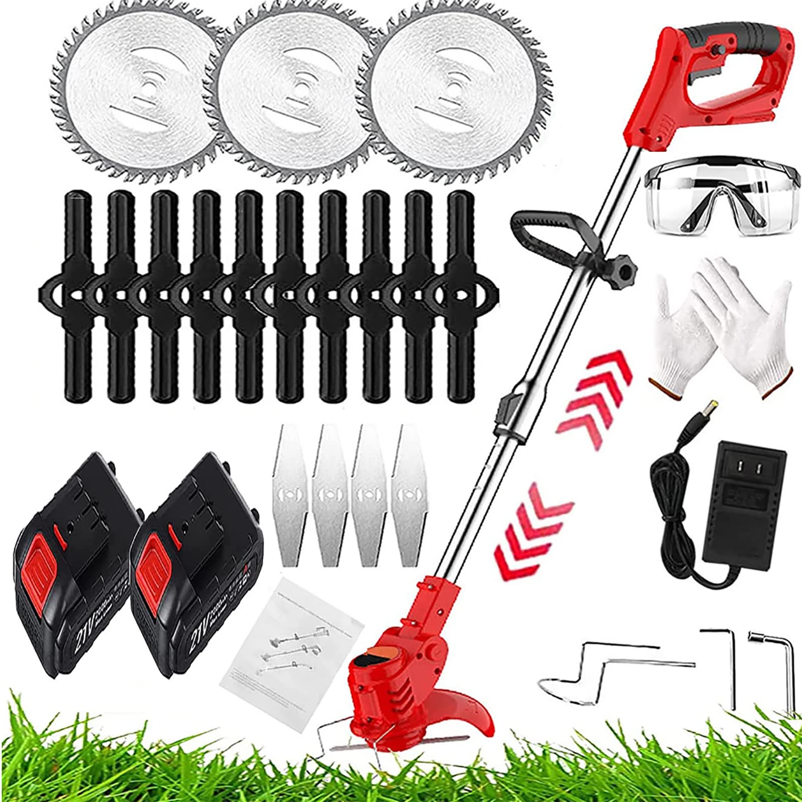 harmkrola front view grass trimmer showing full tool and benefits of cordless mobility