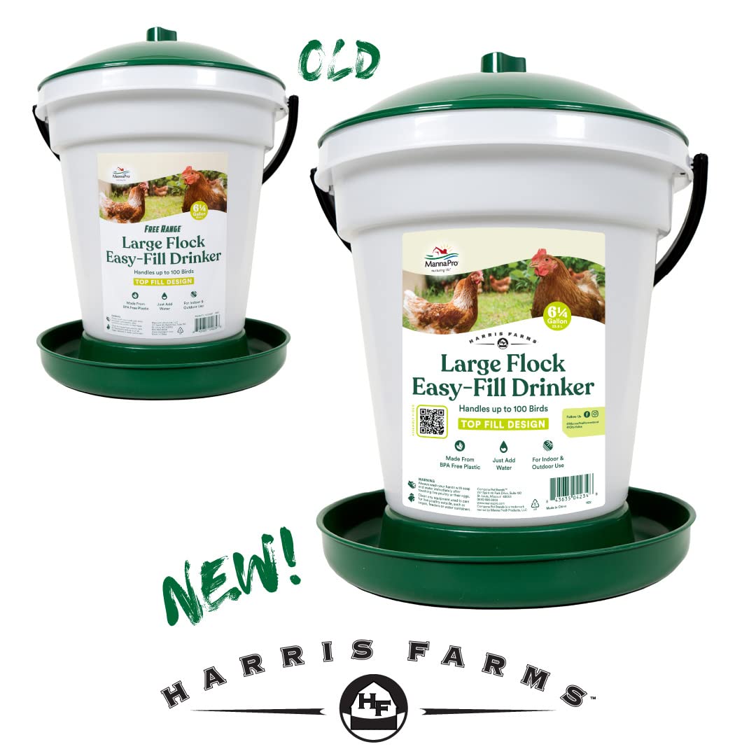 Harris Farms next to standard bucket showing scale and large 6.25 gal capacity