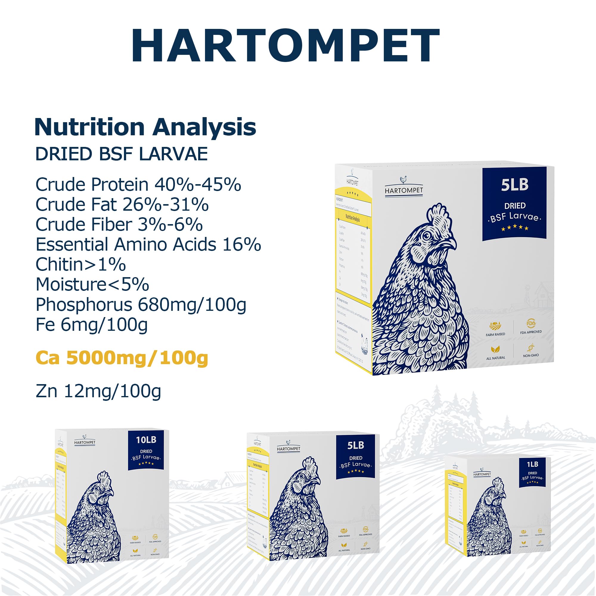 HARTOMPET dried BSF larvae close-up texture highlighting high protein