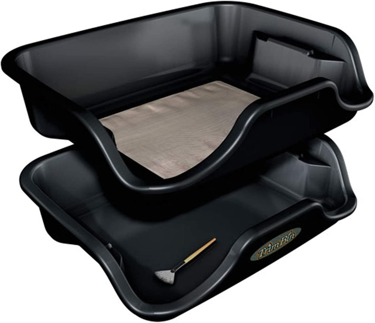 Harvest More TrimBin front view showing compact ergonomic tray and contained workspace benefit