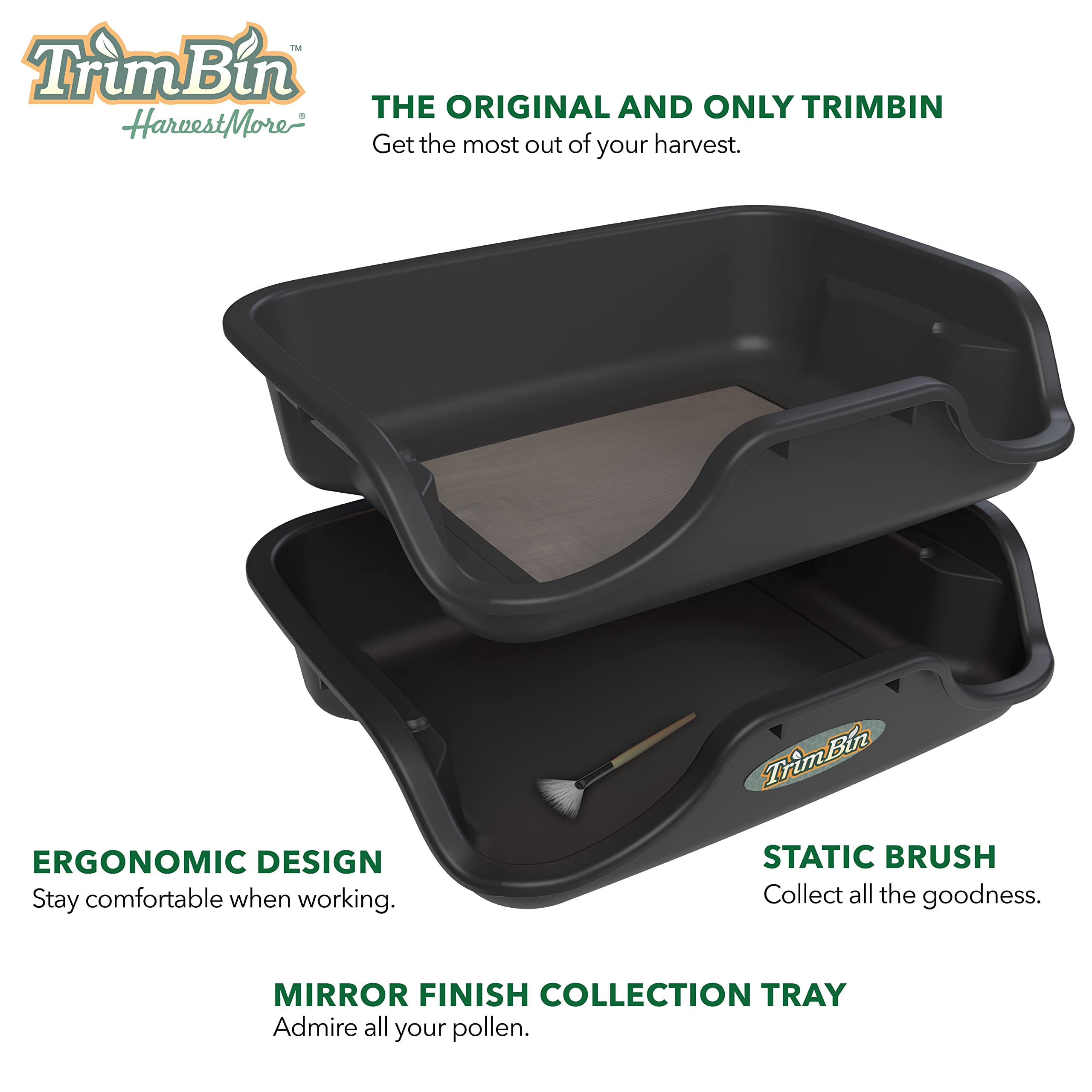 Harvest More TrimBin open top highlighting 150 micron stainless steel screen for kief capture