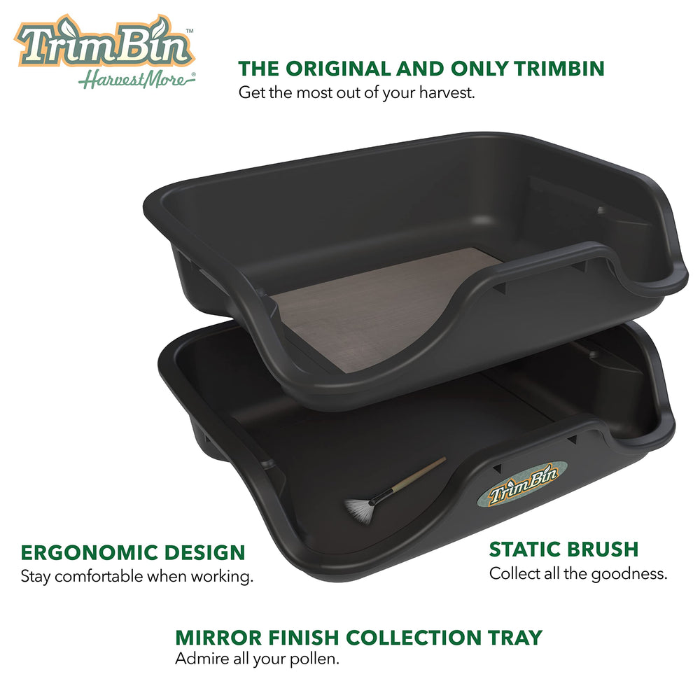 Harvest More TrimBin open top highlighting 150 micron stainless steel screen for kief capture