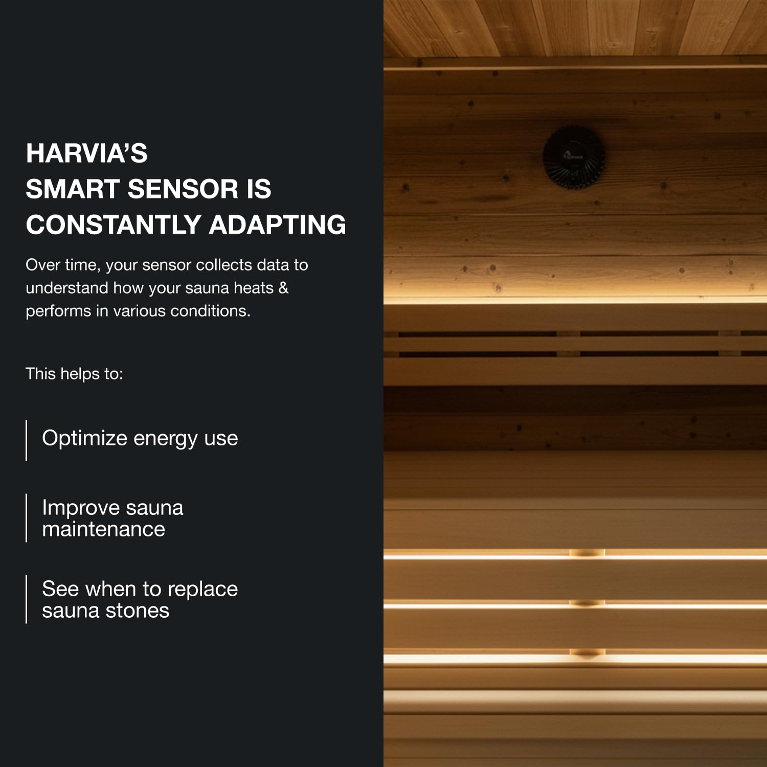Harvia sensor installed near wood-burning stove, helping track heat and log fuel needs