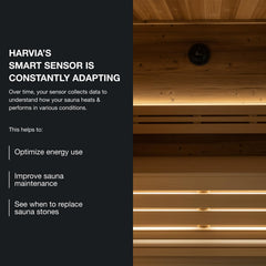 Harvia sensor installed near wood-burning stove, helping track heat and log fuel needs