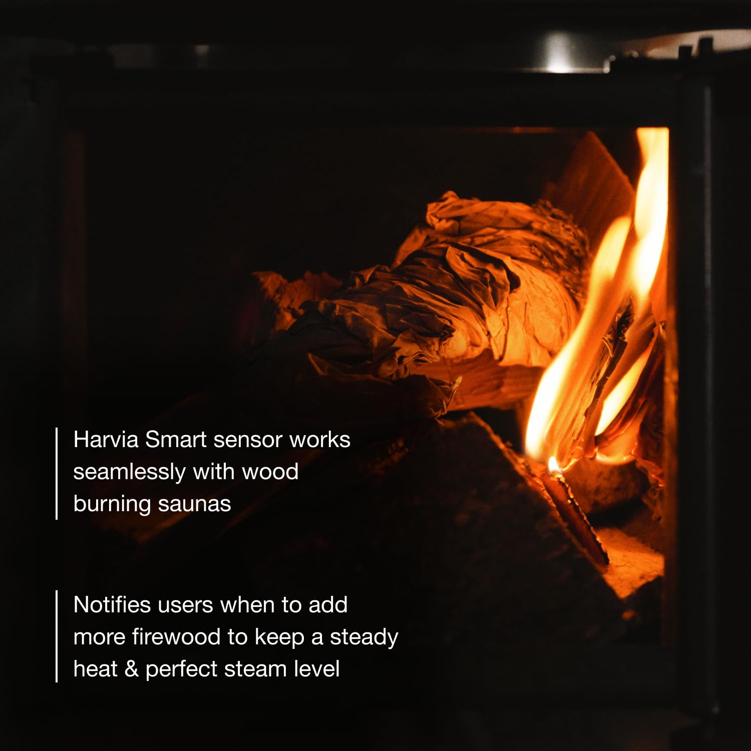 Harvia sensor mounted beside an electric sauna heater, providing precise temperature control