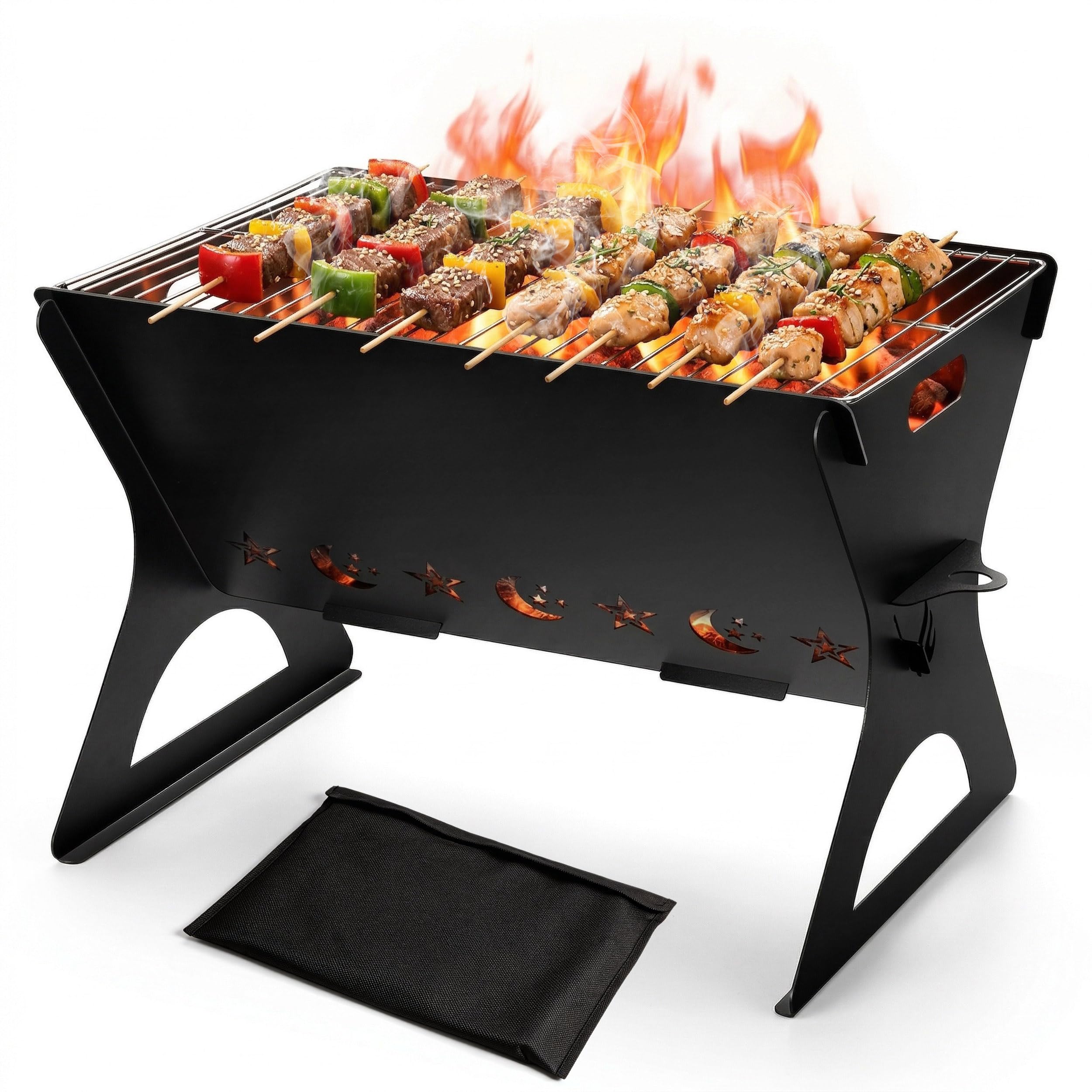 HaSteeL front view of assembled grill showing compact sturdy design and portability