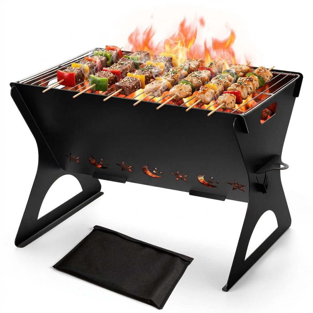 HaSteeL front view of assembled grill showing compact sturdy design and portability
