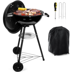 HaSteeL front view of kettle grill showing compact portable cooking area and benefits