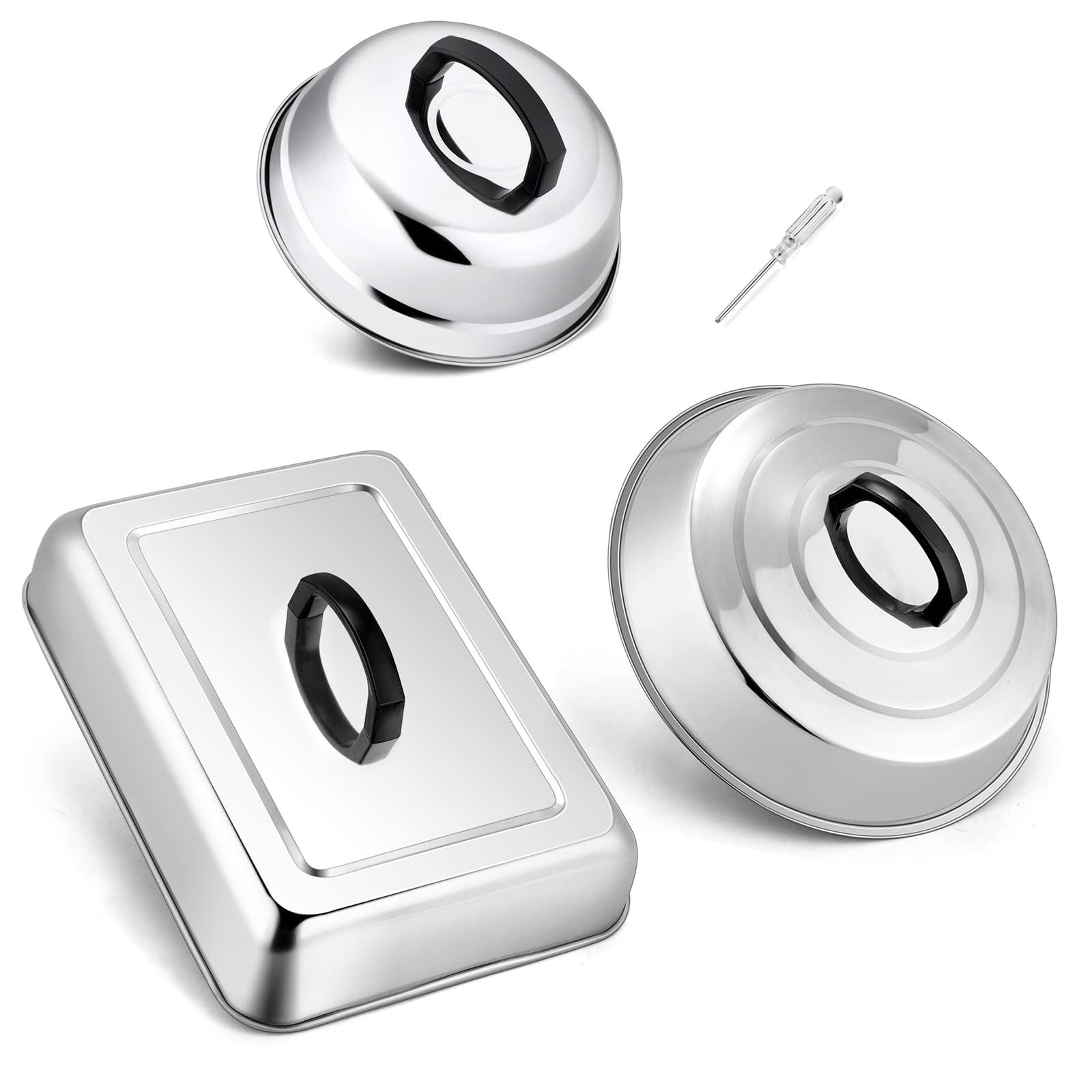 HaSteeL front view of all three stainless domes, shows durability and versatile sizes