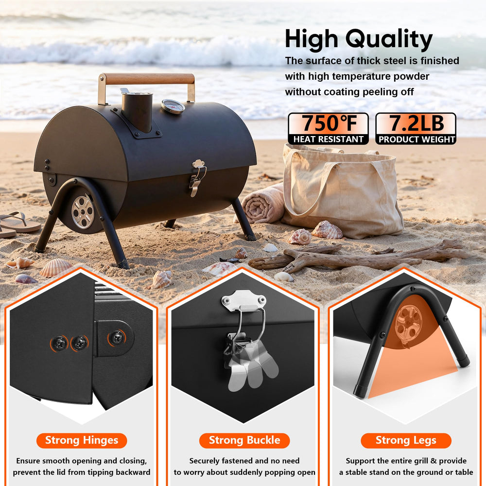 HaSteeL portable grill in use at the beach delivering convenient outdoor cooking