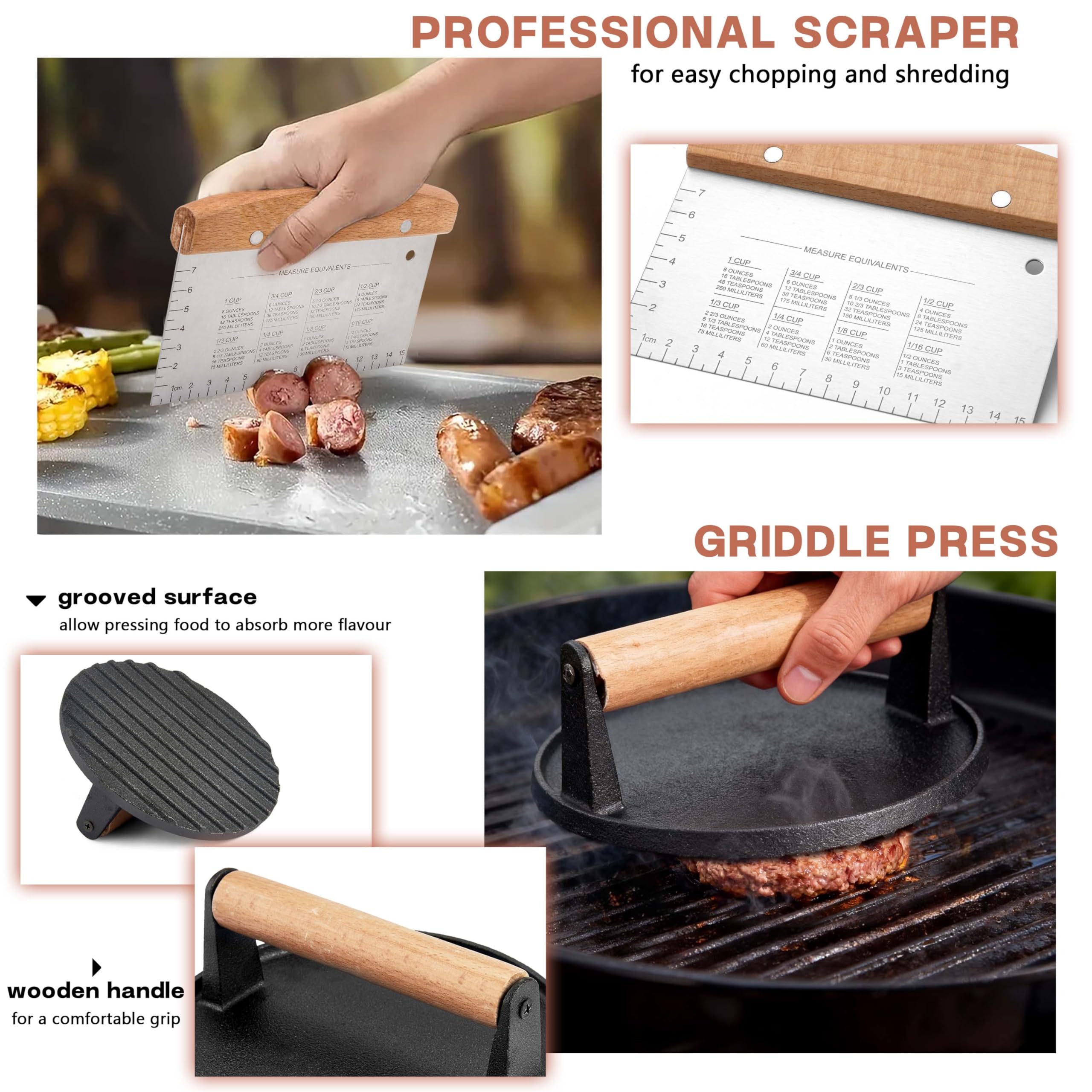 HaSteeL scraper chopper blade view for efficient griddle scraping and cutting