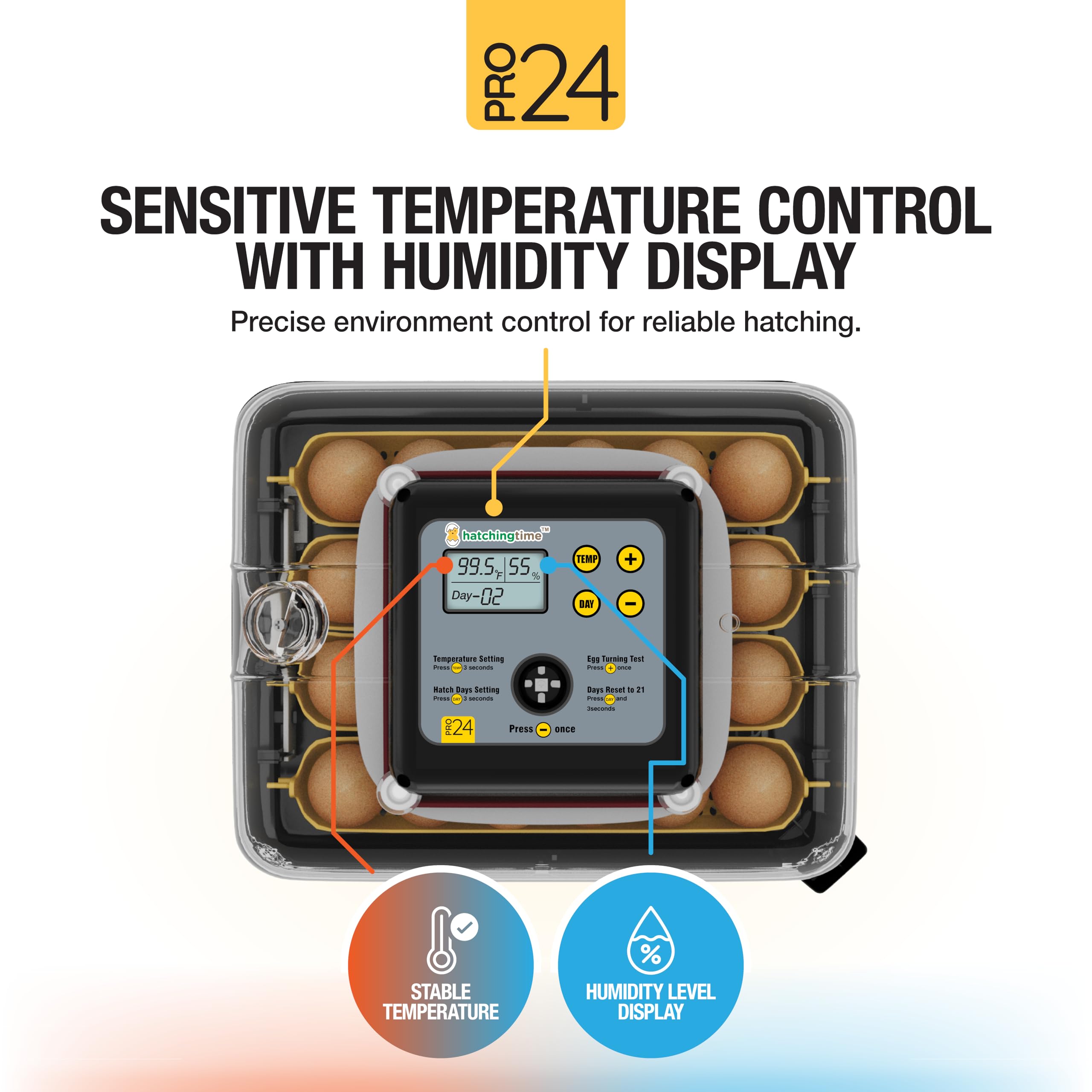 Hatching Time Pro24 LED candler in use to inspect embryo development without opening