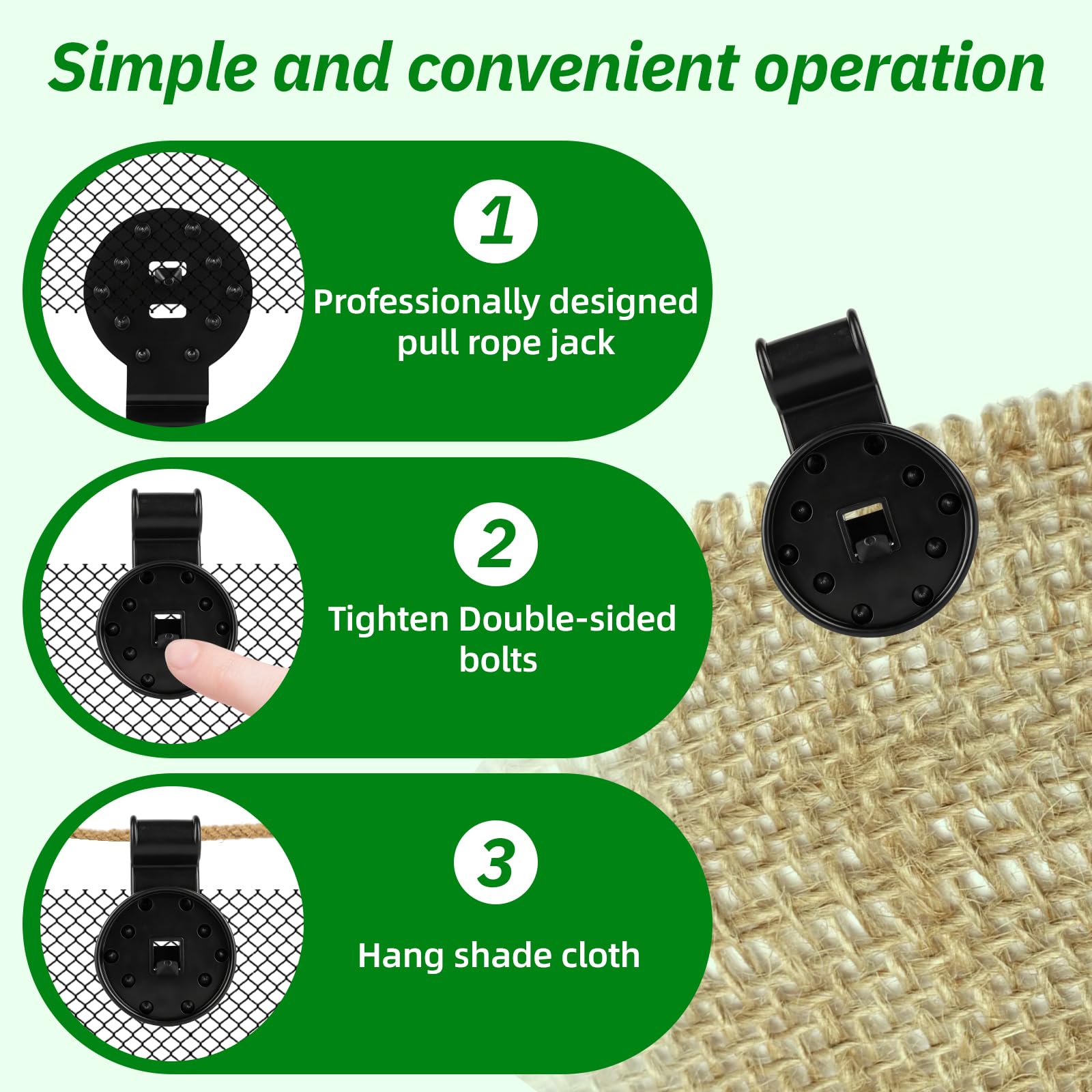 HATJICB clips securing shade cloth inside a greenhouse for tidy installation