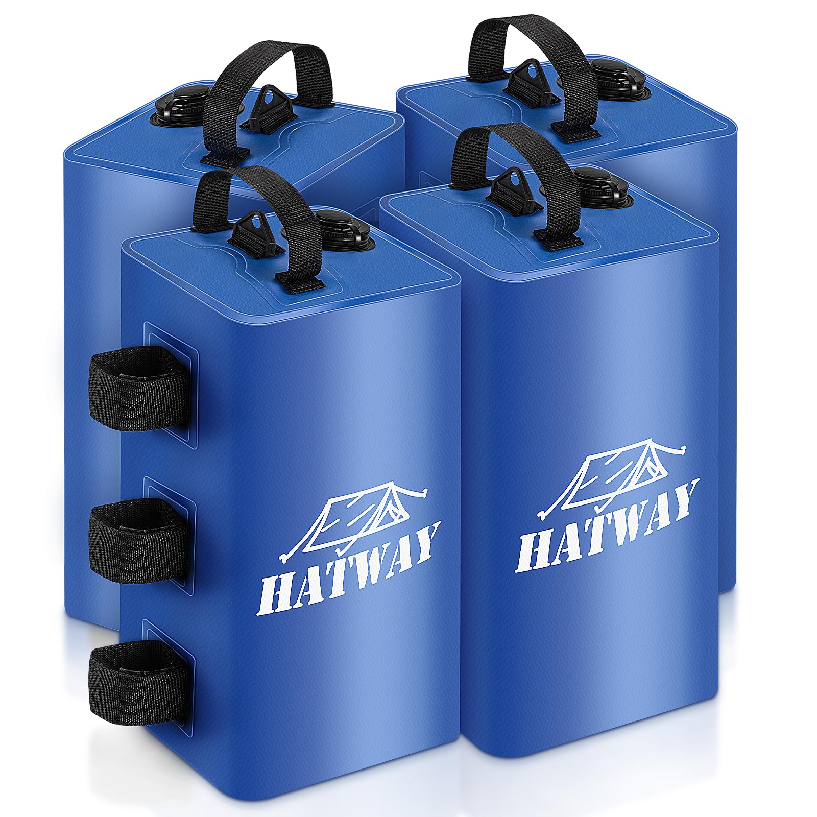 Hatway front view of four canopy weight bags showing compact set and stability benefits