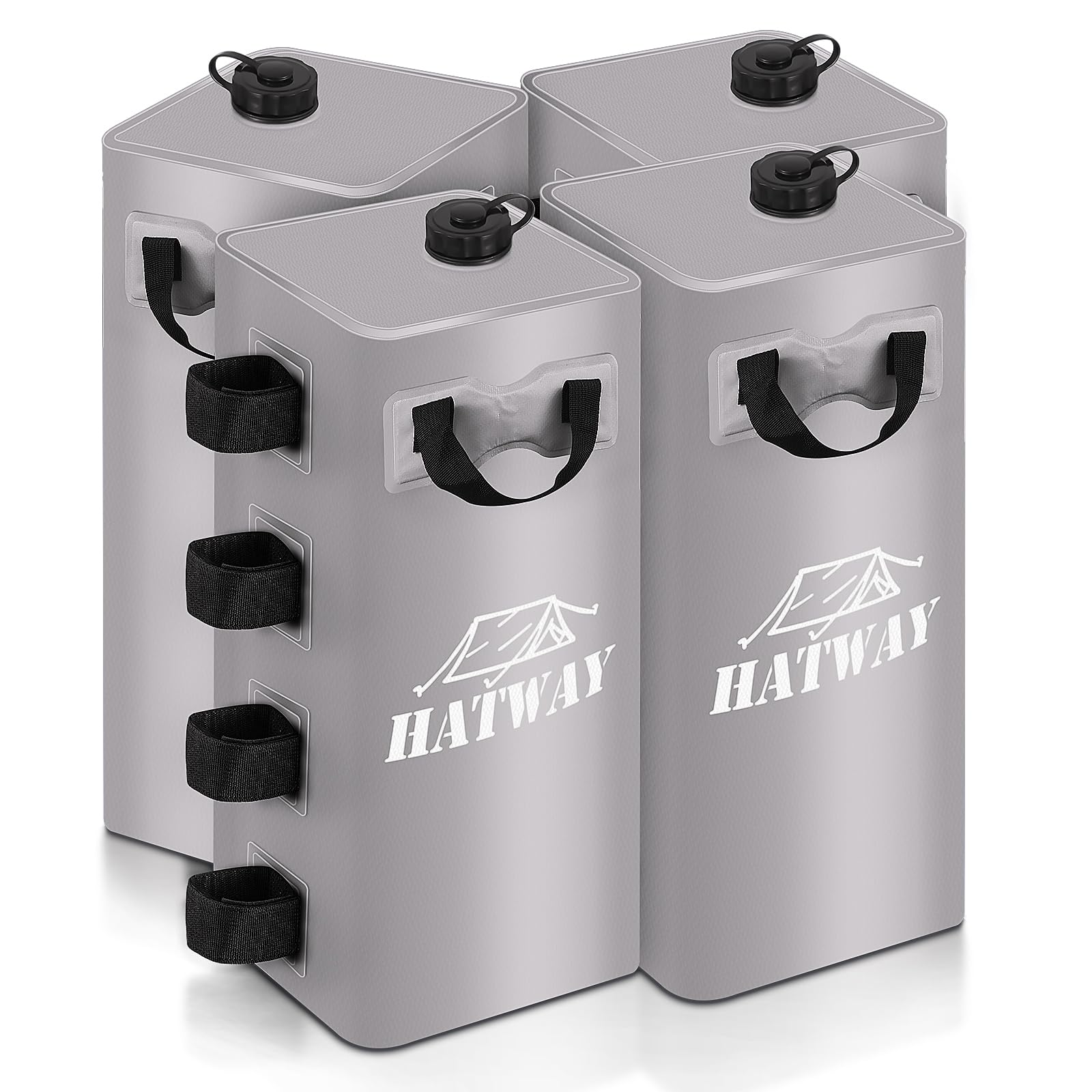 Hatway front packaging showing four square water bags and quick-attach straps for easy transport