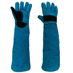 Haulonda front view leather gauntlet showing full forearm protection