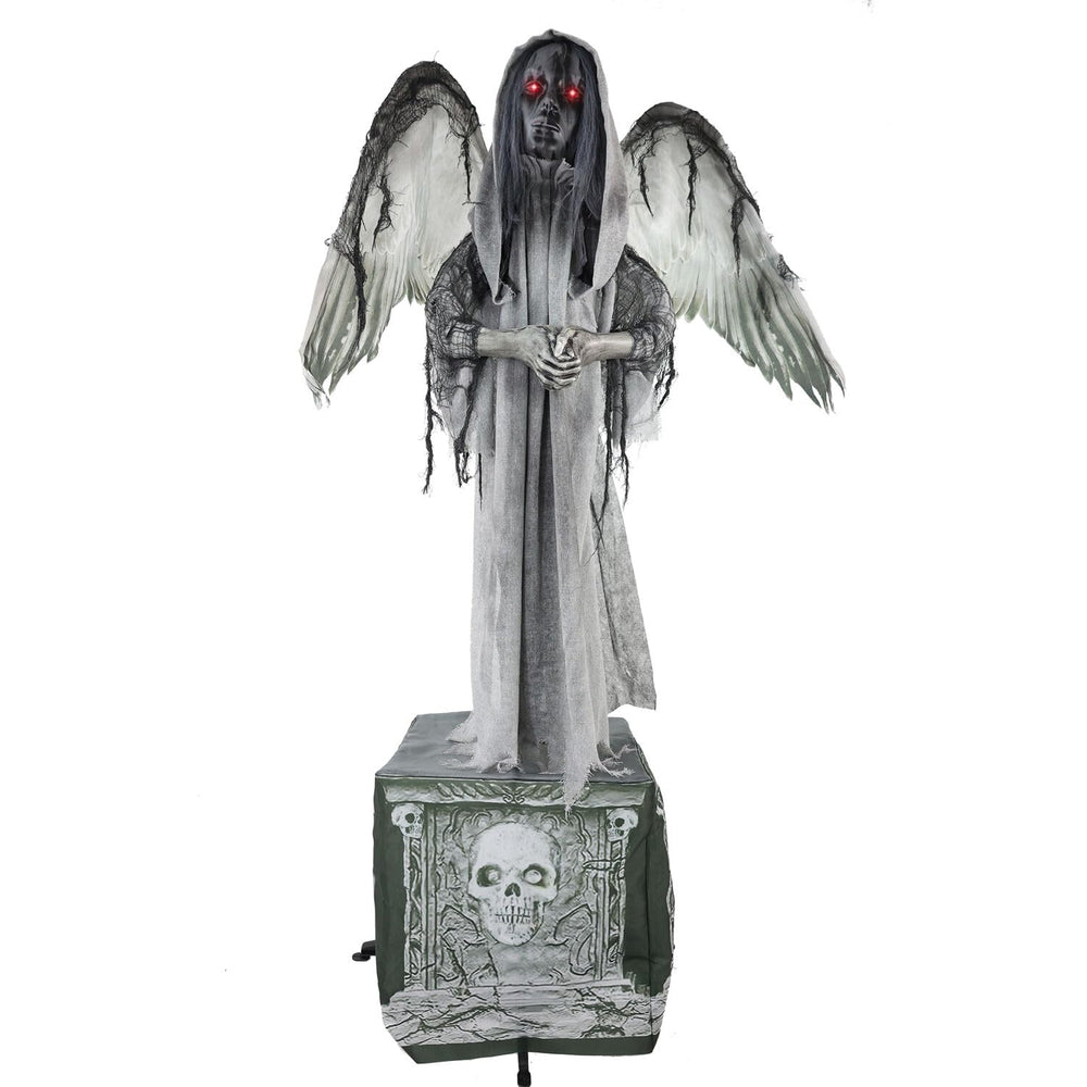Haunted Hill Farm angel front view showing life-size spooky decor and dramatic presence