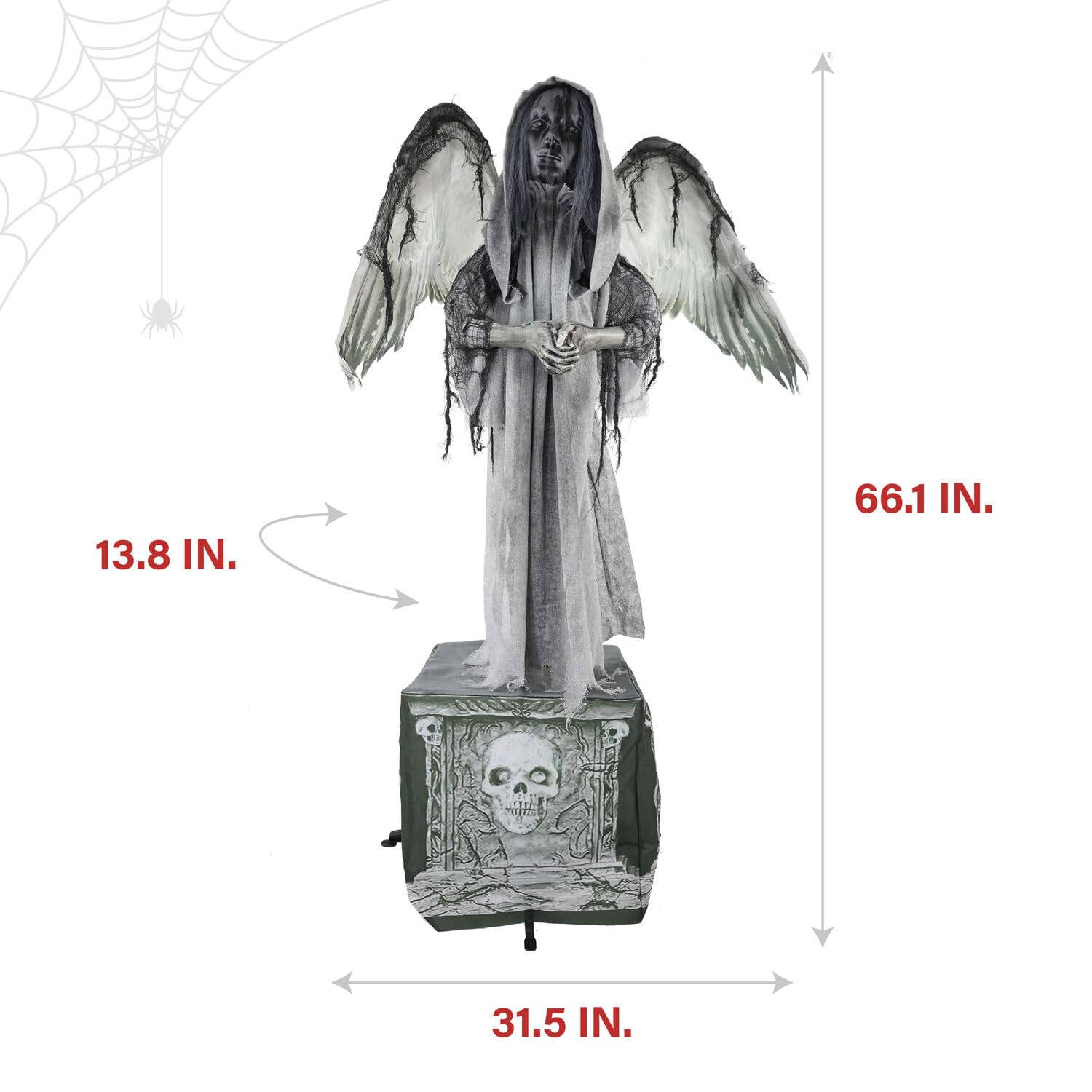 Haunted Hill Farm angel wings detail showing sculpted feathers and eerie silhouette