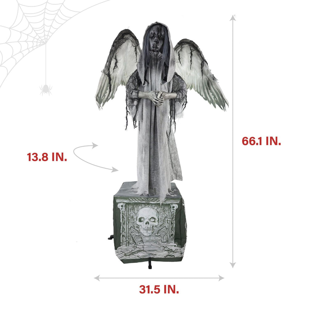 Haunted Hill Farm angel wings detail showing sculpted feathers and eerie silhouette