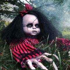 Haunted Hill Farm blue LED eyes lit for dramatic nighttime impact