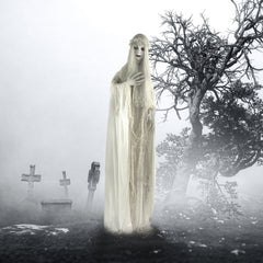 Haunted Hill Farm bride close-up face with tearing makeup conveying haunting detail