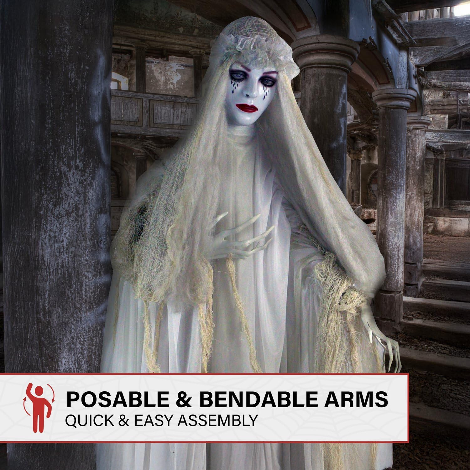 Haunted Hill Farm bride scale comparison with a person to show 5.7-foot size