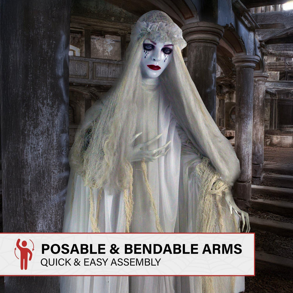 Haunted Hill Farm bride scale comparison with a person to show 5.7-foot size