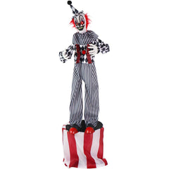 Haunted Hill Farm clown front on stage creating dramatic porch focal point