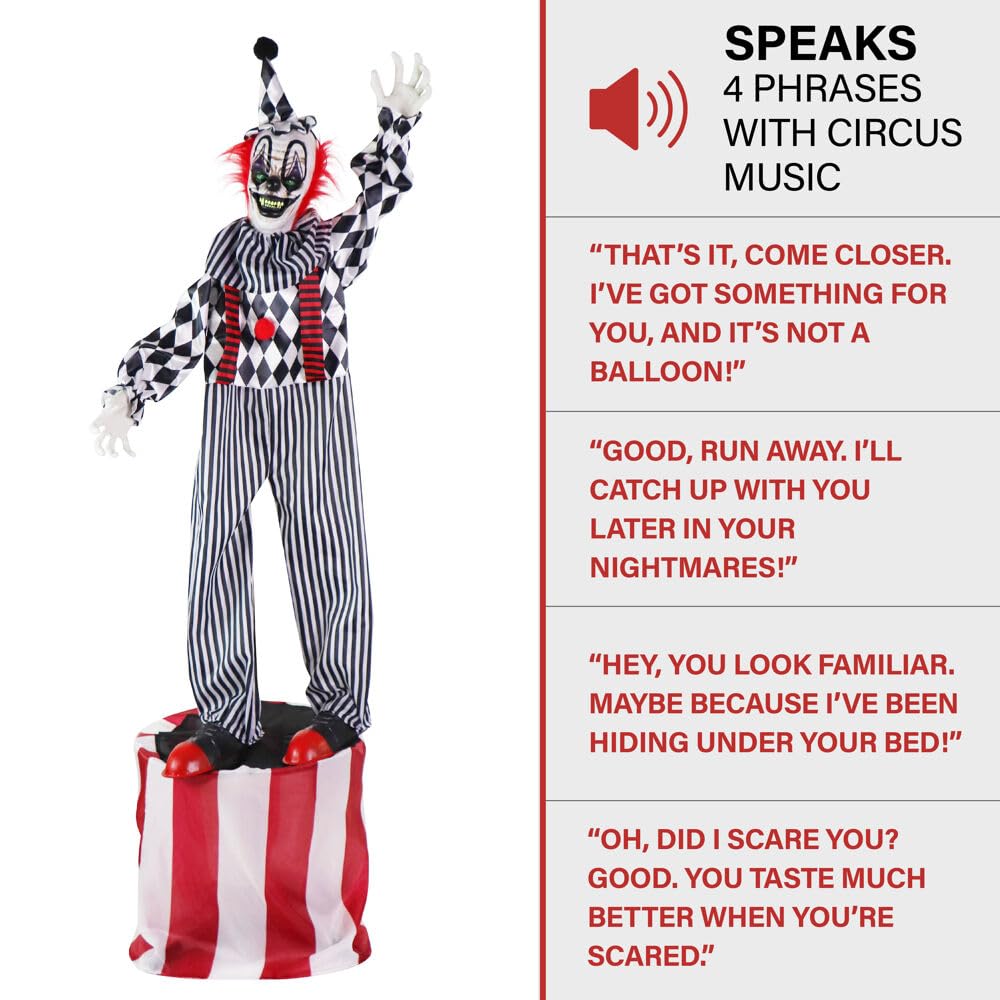 Haunted Hill Farm clown hanging from porch to deliver suspended fright