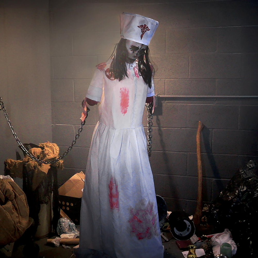 Haunted Hill Farm close-up of nurse face capturing frightening detail and realism