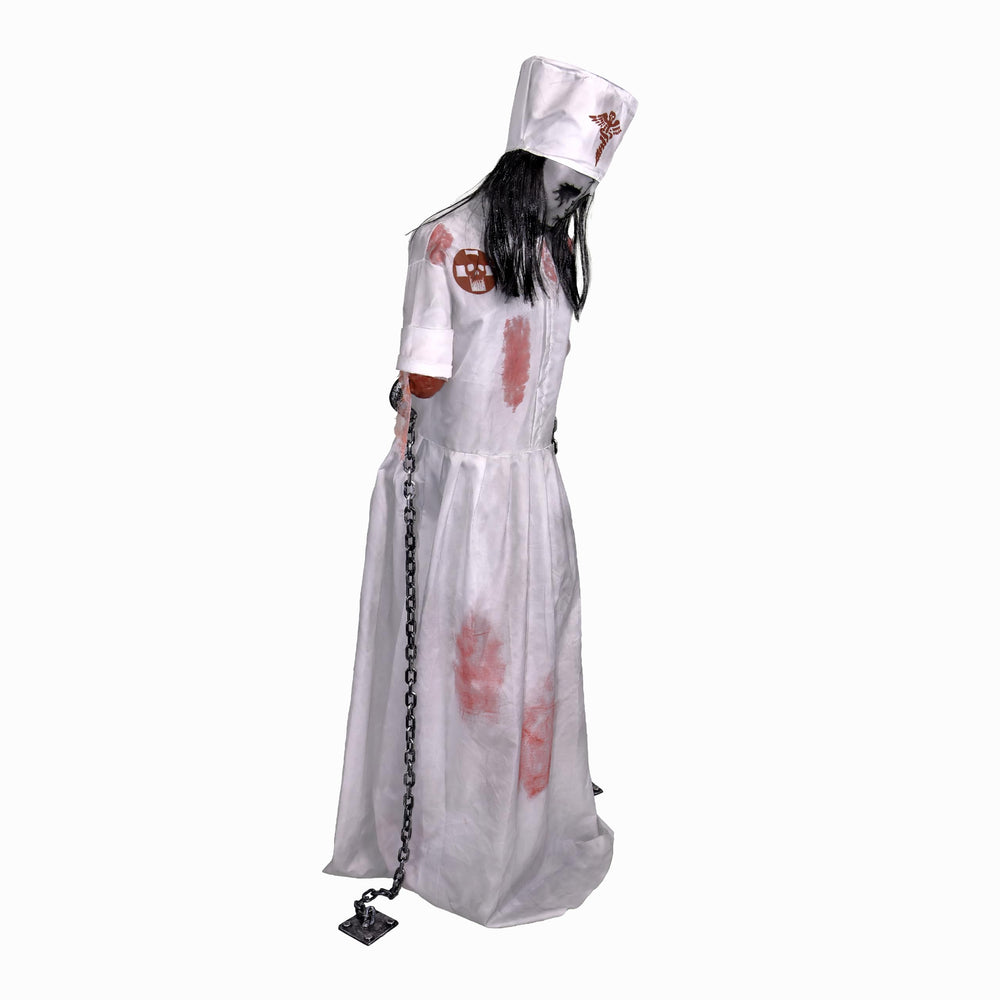 Haunted Hill Farm front view showing full nurse animatronic for dramatic effect