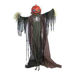 Haunted Hill Farm front view of full 6.6-ft pumpkin scarecrow creates dramatic entrance