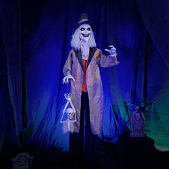 Haunted Hill Farm Jebediah red LED eye detail creating eerie nighttime focus
