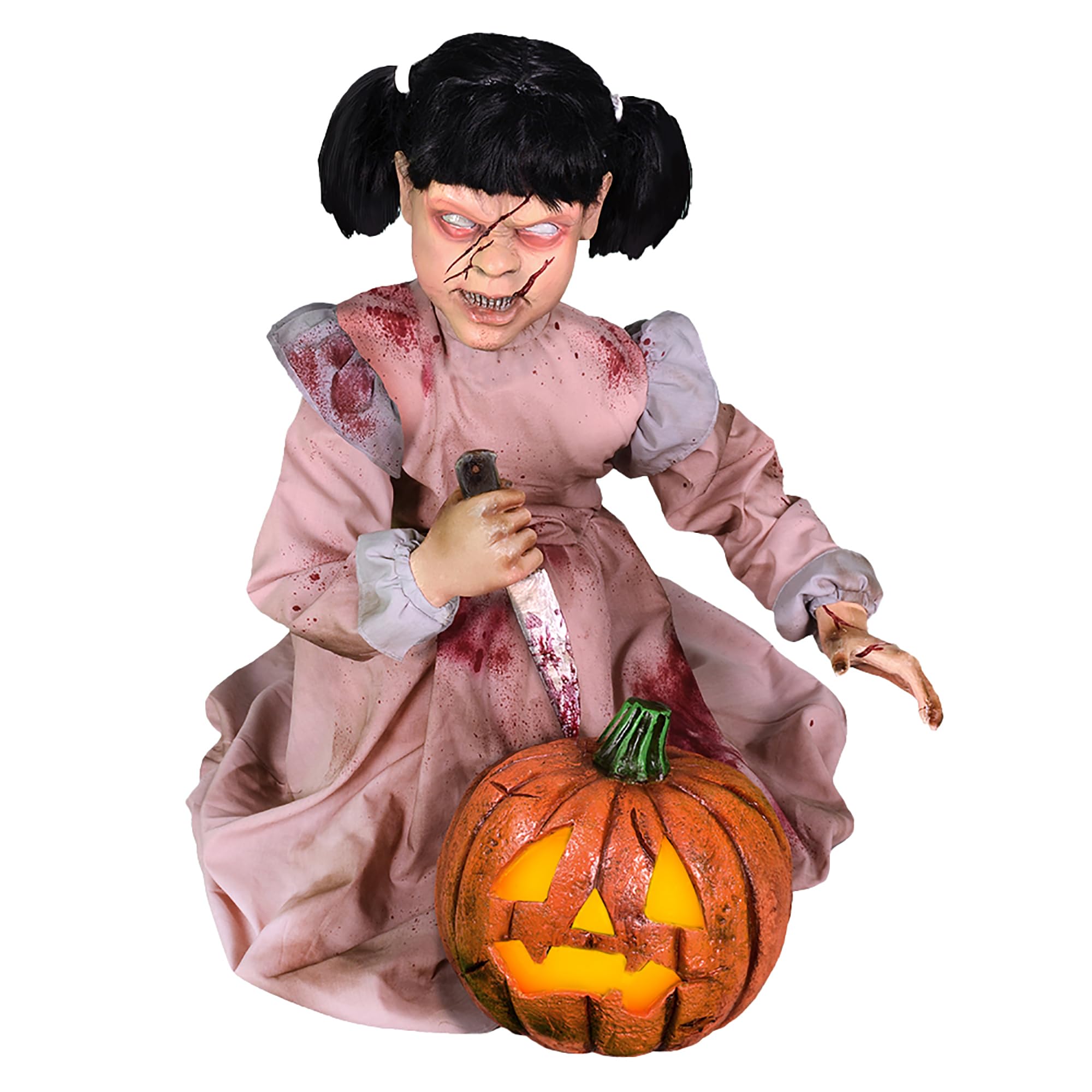Haunted Hill Farm front view of animatronic shows lifelike posture and staging benefit