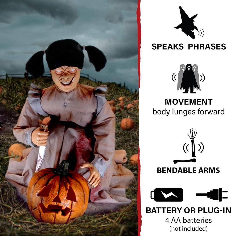 Haunted Hill Farm knife and hand close-up reveals prop weapon detail for scarier effects