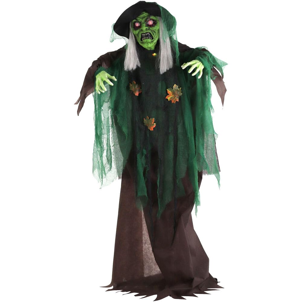 Haunted Hill Farm Maple front view showing full witch animatronic and eerie pose benefits immersive decoration