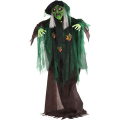 Haunted Hill Farm Maple front view showing full witch animatronic and eerie pose benefits immersive decoration
