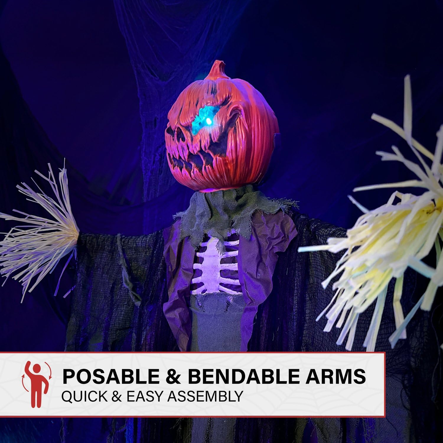 Haunted Hill Farm animatronic staged on porch to greet trick-or-treaters effectively