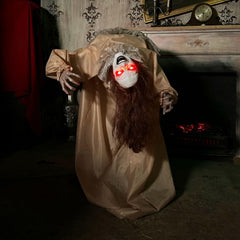 Haunted Hill Farm close-up of glowing red LED eyes creating intense supernatural effect
