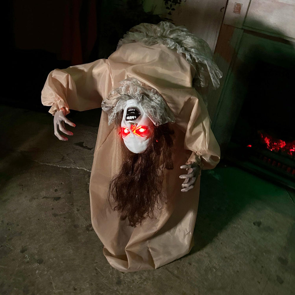 Haunted Hill Farm side profile highlighting twisted backbend pose for dramatic impact
