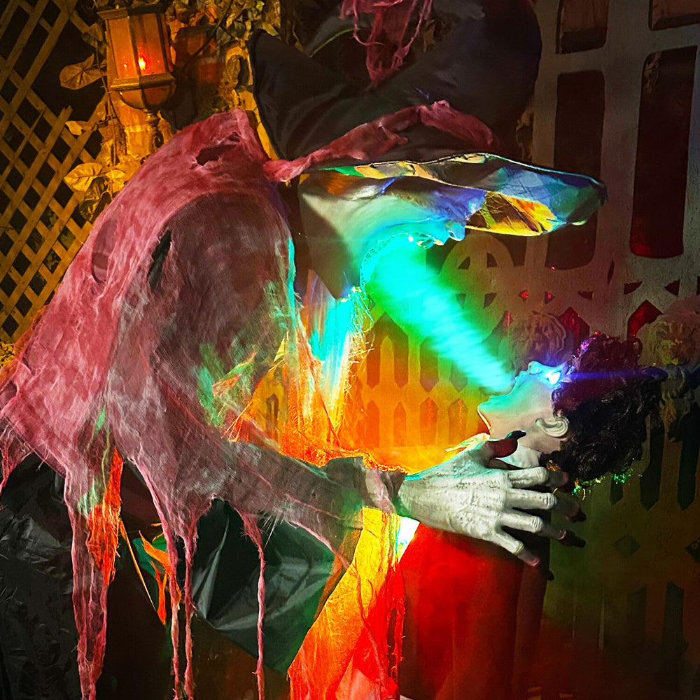 Haunted Hill Farm glowing spellbook LED close-up emphasizing spooky focal light