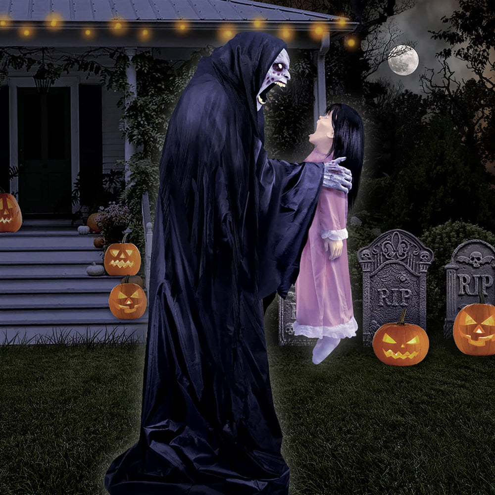 Haunted Hill Farm porch display setup illustrating sheltered outdoor use and atmosphere