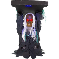 Haunted Hill Farm front display of tombstone lifter showing full prop, ideal for spooky entrances