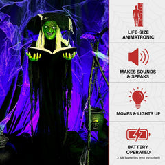 Haunted Hill Farm witch full side profile showing tattered cloak and poseable stance
