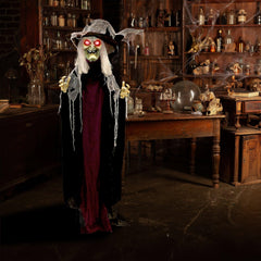 Haunted Hill Farm witch poseable arms detail shows adjustable display options