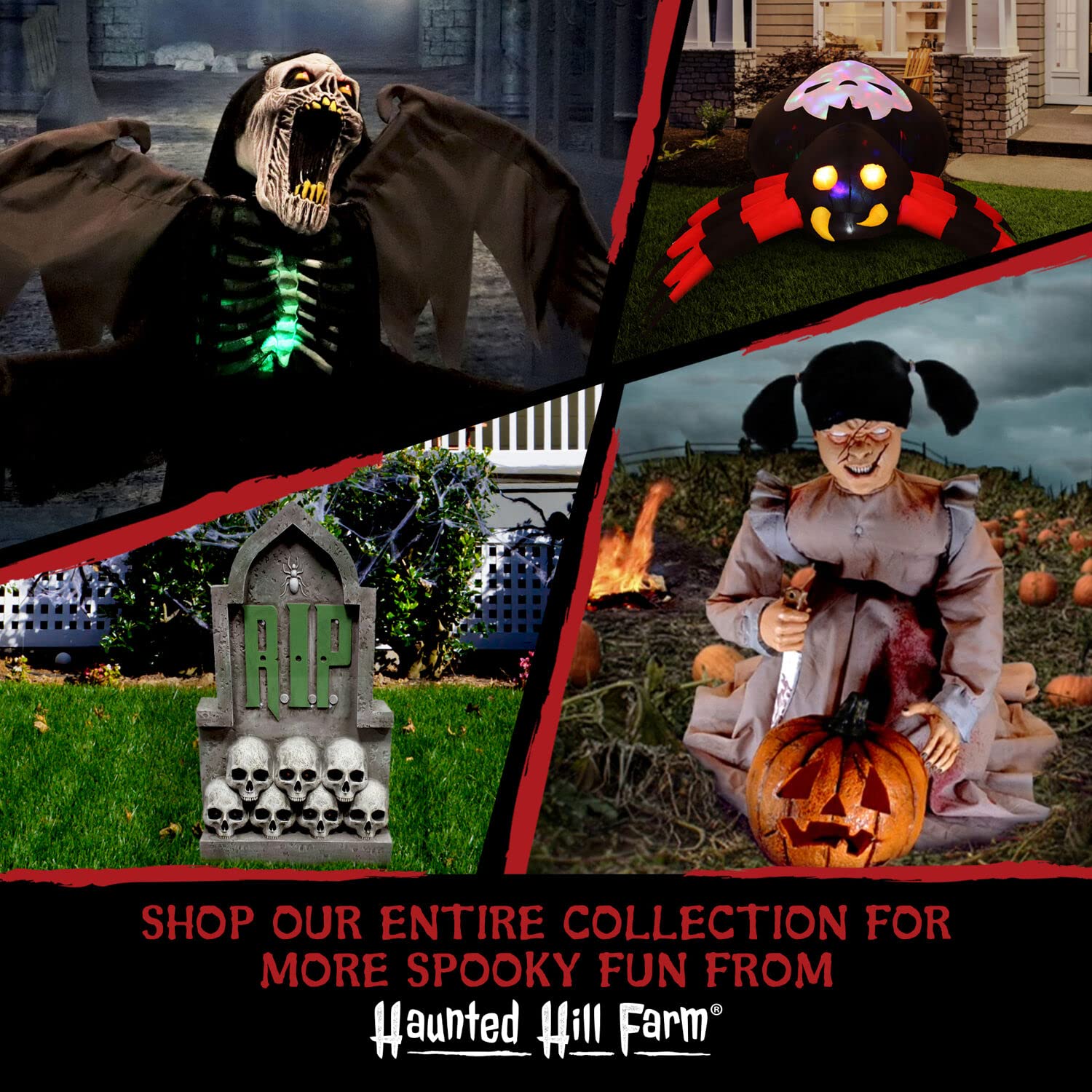 Haunted Hill Farm scale comparison next to chair to show true life-size height