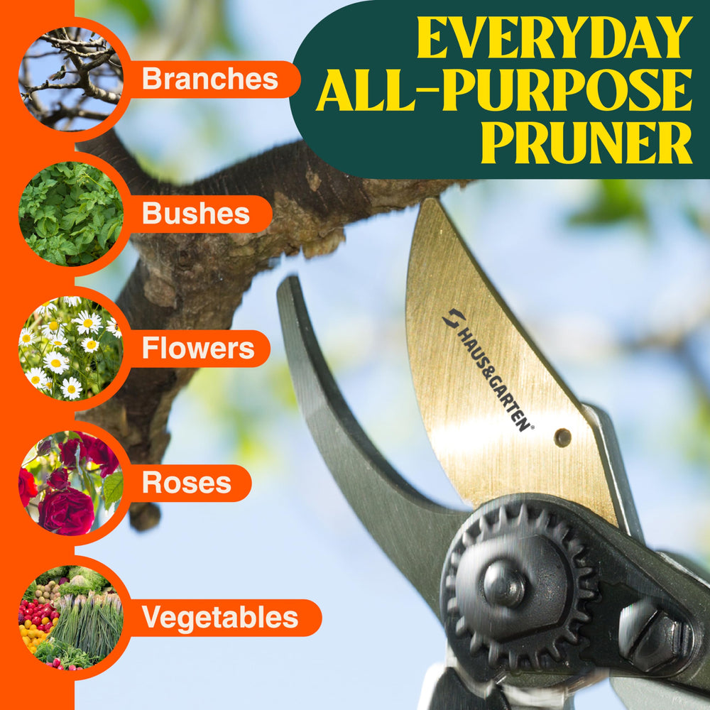 Haus & Garten open angled head of shears revealing inclined blade for tight-angle access