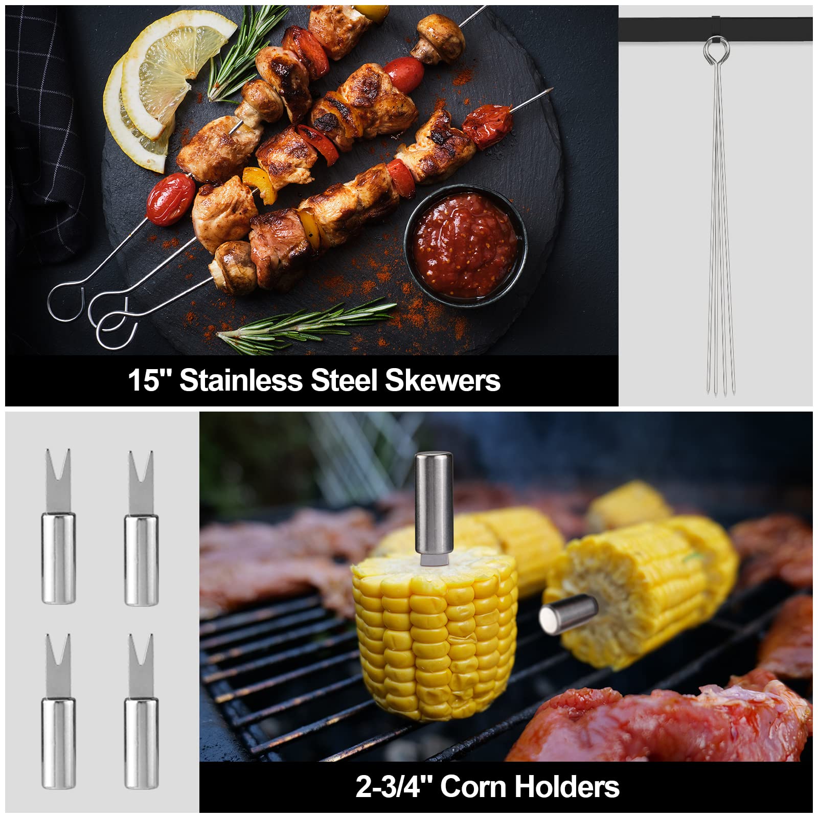 HAUSHOF skewers and corn holders displayed for easy kebab and cob preparation