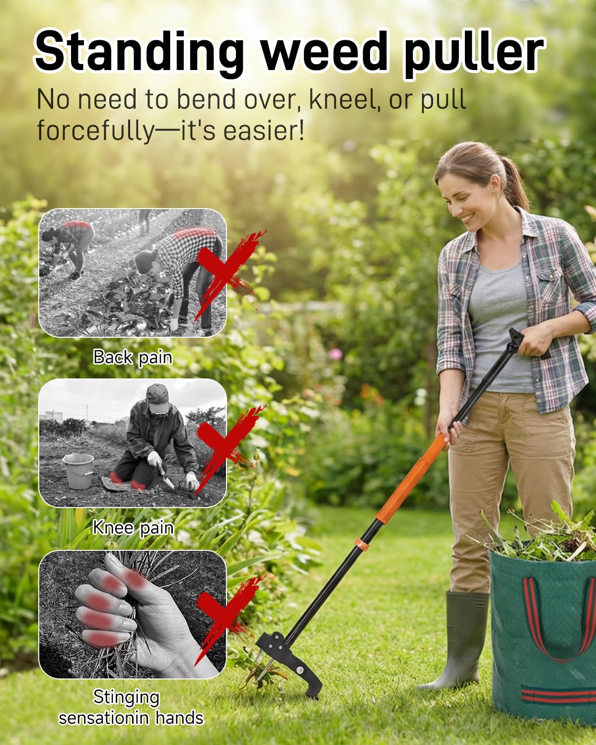 HAUSPROFI tool pulling dandelion on lawn reducing bending and strain
