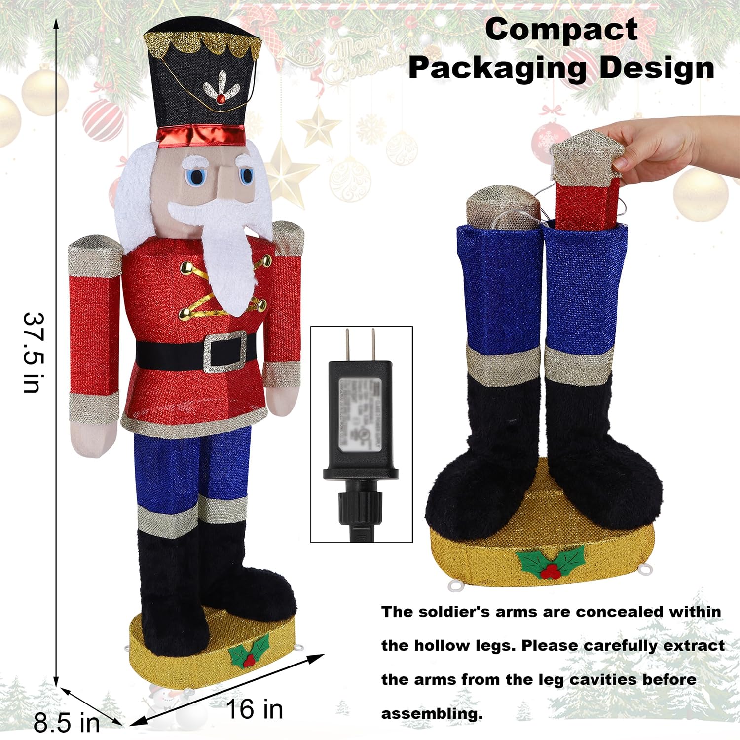 Hausse nutcracker tinsel close-up highlighting hand-sewn texture and durability